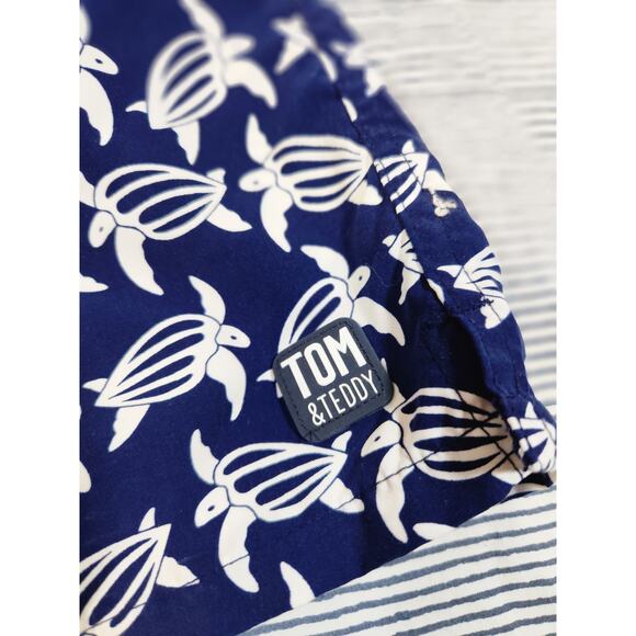 Tom And Teddy $100 XL Navy Blue White Turtle Elastic Waist Swim Trunk With Liner - Picture 6 of 14